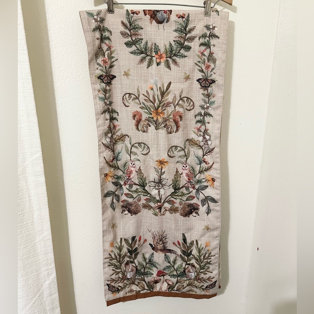 Beaded Floral Forest Animal Table Runner Table Cloth